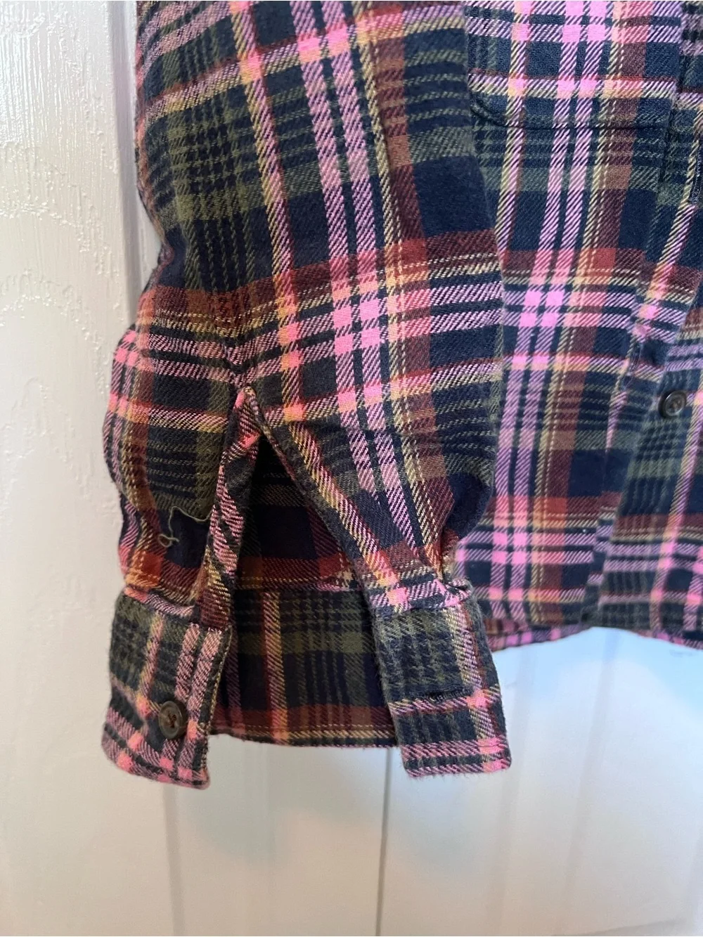 Old Navy Kids Pink & Navy Blue Plaid Shirt - Size XS 5